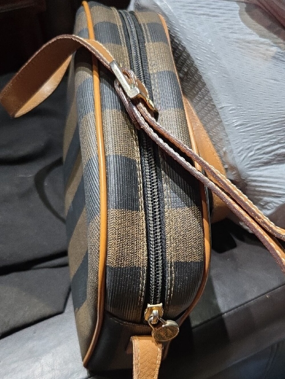 Fendi Brown and Tan Striped Canvas Messenger Bag - Picture 5 of 11